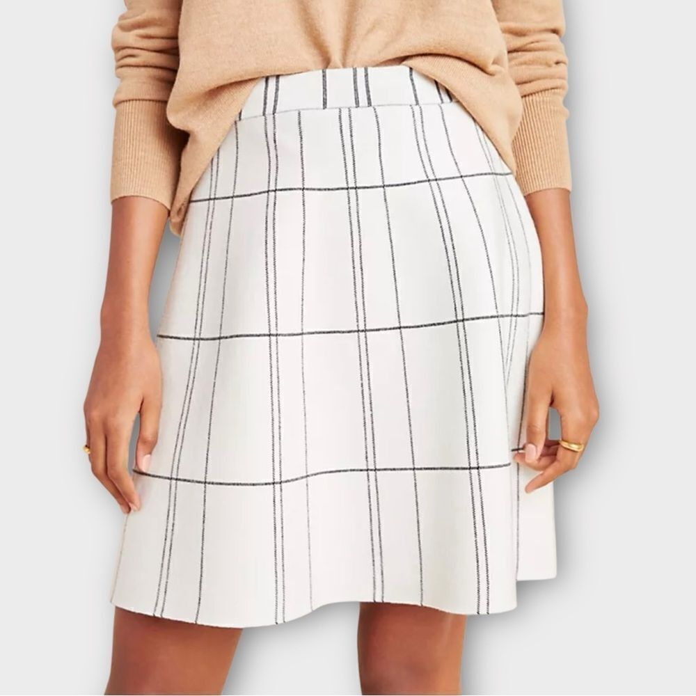 Anthropologie Kelley‎ Skirt Black and White Plaid Knit Fit to Flare Women’s XS